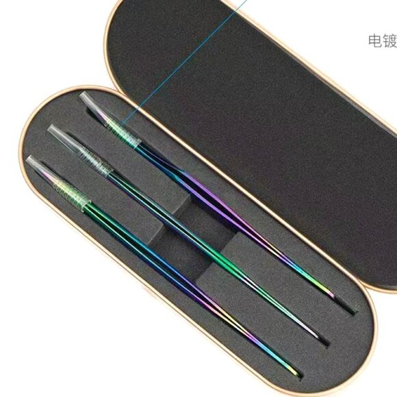 Lash Tweezers Set, 3Pcs Stainless Steel Lash Extension Tweezers 3 Styles Straigh - Picture 1 of 8
